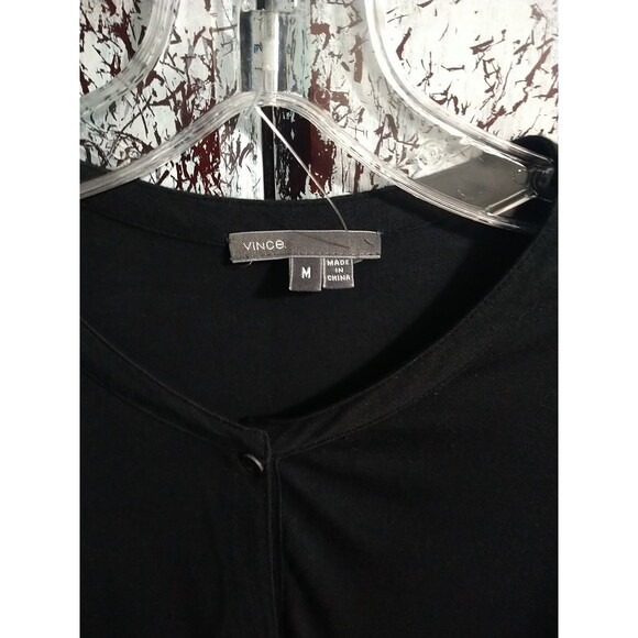 Vince Tunic Long Sleeve Keyhole Top Black Medium Designer Comfy Classic - Picture 2 of 9